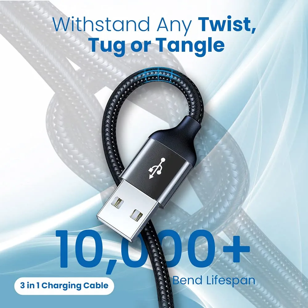 EVM Mobile Charging Cable (Metal Head Nylon Braided Cable) 3 in 1 view 6